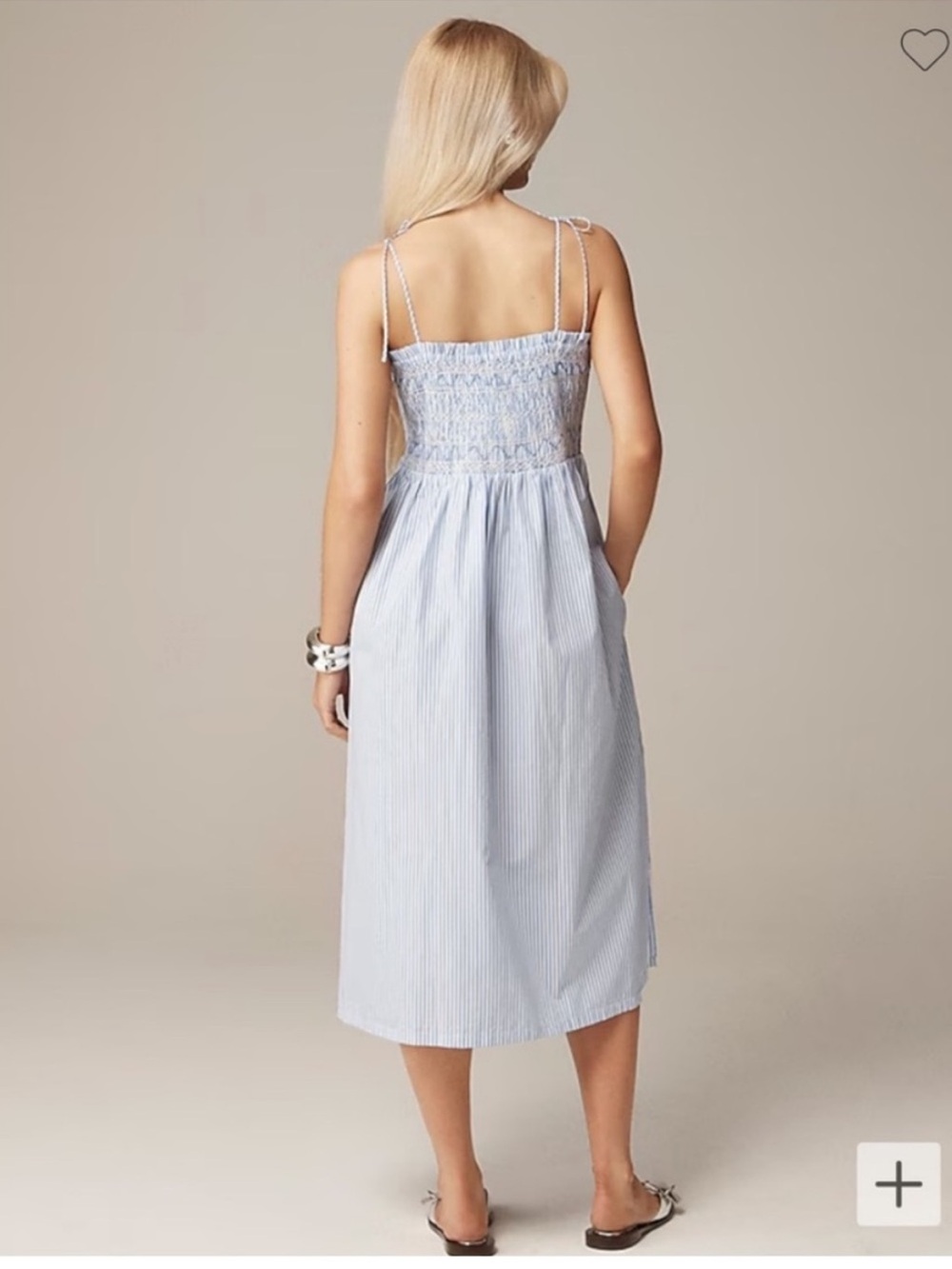 J. Crew Paloma Dress Striped Cotton Poplin Smocked Bodice Blue White Size S - Picture 2 of 8
